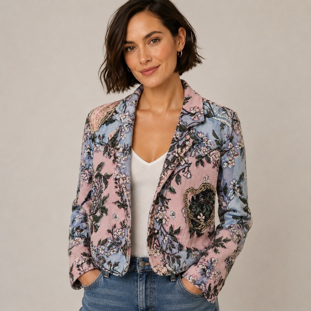 VTG Painted Pony Spring Floral Easter Nest Bumblebee Blazer Tapestry Jacket M